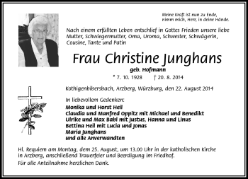 Traueranzeige von Christine Junghans von Frankenpost