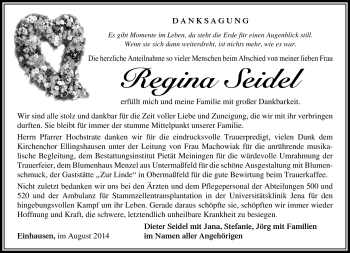 Traueranzeige von Regina Seidel von Südthüringer Presse