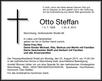 Traueranzeige von Otto Steffan von Frankenpost