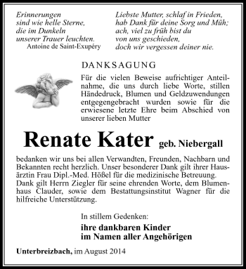 Traueranzeige von Renate Kater von Südthüringer Presse