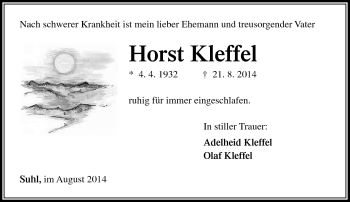 Traueranzeige von Horst Kleffel von Südthüringer Presse
