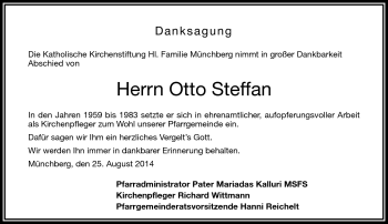 Traueranzeige von Otto Steffan von Frankenpost