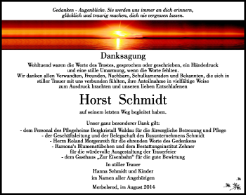 Traueranzeige von Horst Schmidt von Südthüringer Presse
