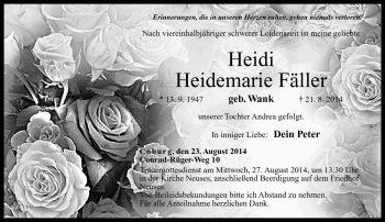 Traueranzeige von Heidemarie Fäller von Neue Presse Coburg