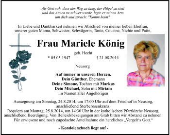 Traueranzeige von Mariele König von Frankenpost