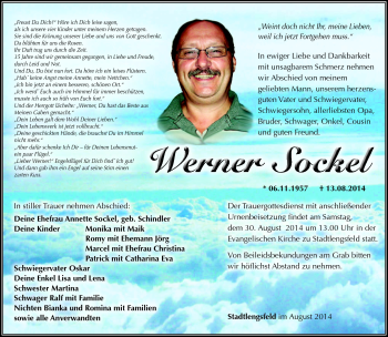 Traueranzeige von Werner Sockel von Südthüringer Presse