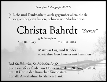 Traueranzeige von Christa Bahrdt von Neue Presse Coburg