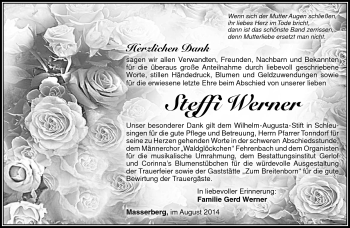 Traueranzeige von Steffi Werner von Südthüringer Presse
