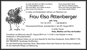 Traueranzeige von Elsa Attenberger von Frankenpost