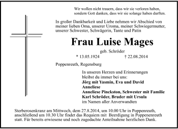 Traueranzeige von Luise Mages von Frankenpost
