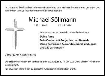 Traueranzeige von Michael Söllmann von Neue Presse Coburg