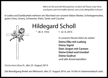 Traueranzeige von Hildegard Scholl von Neue Presse Coburg