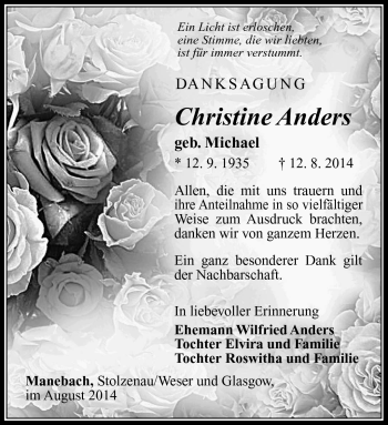 Traueranzeige von Christine Anders von Südthüringer Presse