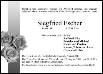 Traueranzeige von Siegfried Escher von Neue Presse Coburg