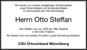 Traueranzeige von Otto Steffan von Frankenpost