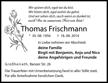 Traueranzeige von Thomas Frischmann von Neue Presse Coburg