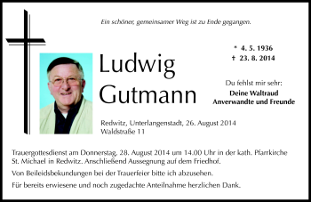 Traueranzeige von Ludwig Gutmann von Neue Presse Coburg