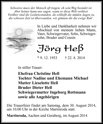 Traueranzeige von Jörg Heß von Südthüringer Presse