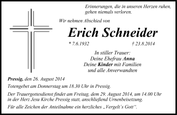 Traueranzeige von Erich Schneider von Neue Presse Coburg