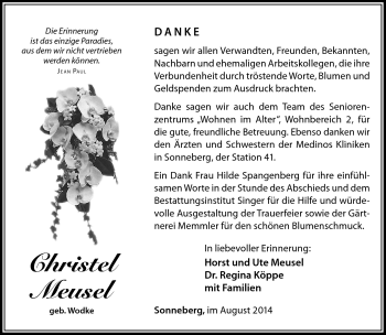 Traueranzeige von Christel Meusel von Südthüringer Presse