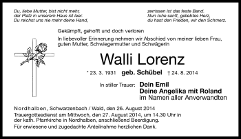Traueranzeige von Walli Lorenz von Neue Presse Coburg