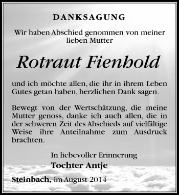 Traueranzeige von Rotraut Fienhold von Südthüringer Presse