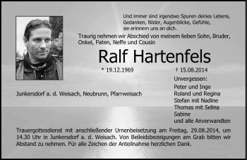 Traueranzeige von Ralf Hartenfels von Neue Presse Coburg