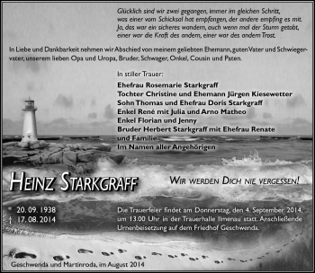 Traueranzeige von Heinz Starkgraff von Südthüringer Presse