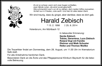 Traueranzeige von Harald Zebisch von Frankenpost