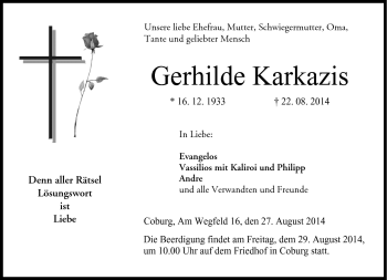 Traueranzeige von Gerhilde Karkazis von Neue Presse Coburg