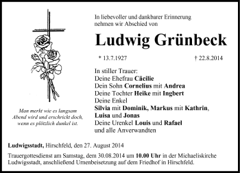 Traueranzeige von Ludwig Grünbeck von Neue Presse Coburg