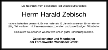 Traueranzeige von Harald Zebisch von Frankenpost