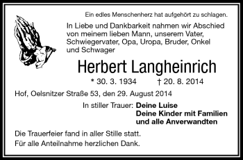 Traueranzeige von Herbert Langheinrich von Frankenpost