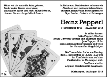 Traueranzeige von Heinz Peppert von Südthüringer Presse
