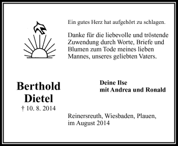Traueranzeige von Berthold Dietel von Frankenpost