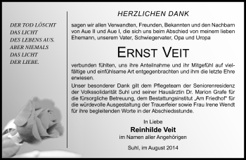 Traueranzeige von Ernst Veit von Südthüringer Presse