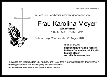 Traueranzeige von Karolina Meyer von Frankenpost