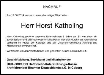 Traueranzeige von Horst Katholing von Neue Presse Coburg