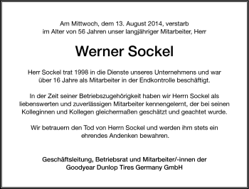 Traueranzeige von Werner Sockel von Südthüringer Presse