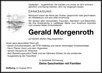 Traueranzeige von Gerald Morgenroth von Südthüringer Presse