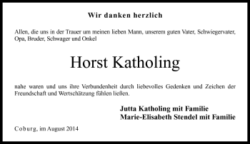 Traueranzeige von Horst Katholing von Neue Presse Coburg