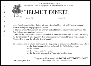 Traueranzeige von Helmut Dinkel von Neue Presse Coburg