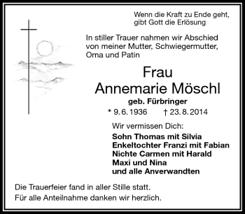 Traueranzeige von Annemarie Möschl von Frankenpost