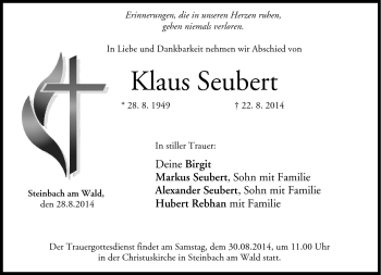 Traueranzeige von Klaus Seubert von Neue Presse Coburg