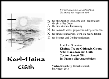 Traueranzeige von Karl-Heinz Güth von Südthüringer Presse