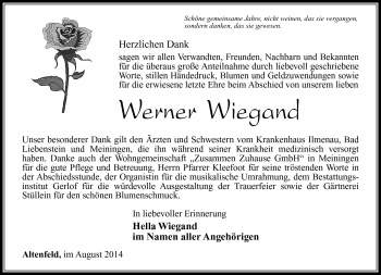 Traueranzeige von Werner Wiegand von Südthüringer Presse