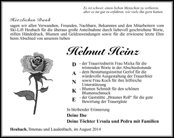 Traueranzeige von helmut Heinz von Südthüringer Presse