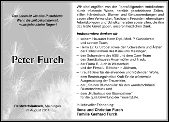 Traueranzeige von Peter Fuchs von Südthüringer Presse