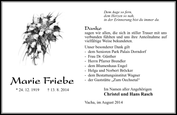 Traueranzeige von Marie Friebe von Südthüringer Presse