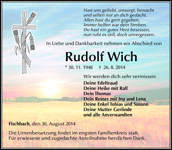 Traueranzeige von Rudolf Wich von Neue Presse Coburg